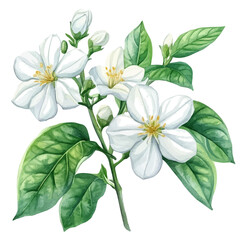Jasmine Flower, watercolor painting vector, isolated on a white background.