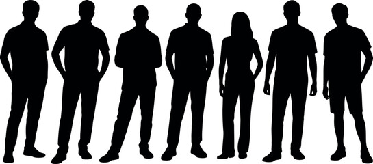 Diverse Group of People Silhouettes Standing Together Vector Illustration