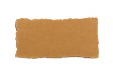 Torn kraft paper piece with ripped edges providing a blank brown texture for text or design, transparent background