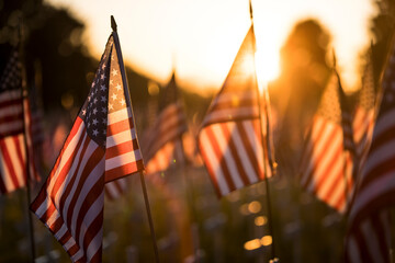 American Flags at Sunset