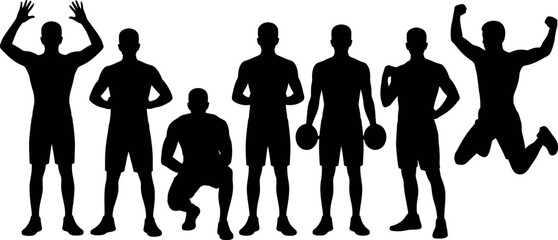 Diverse Silhouette of People Exercising with Weights and Celebrating Success Together