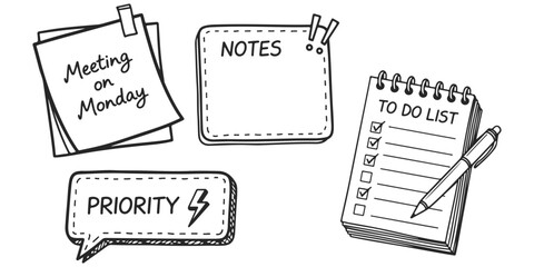 Agenda Planner with Checklists Notes Priorities Meeting Reminders Hand Drawn Stationery Illustration for Project