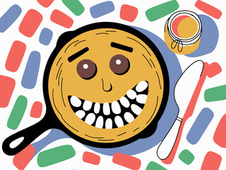 Funny Cornbread Face with Honey and Knife