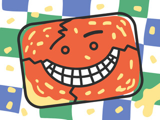 Cartoon Cornbread with a Grinning Face