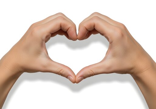 Duas m&atilde;os femininas juntas formando um cora&ccedil;&atilde;o isoladas no branco. Gesto de amor, carinho e afeto. Conceito de uni&atilde;o, suporte ou solidariedade