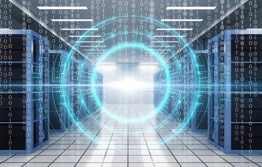 Futuristic Data modern Center in Server Warehouse.
