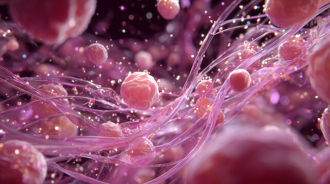 Abstract 3D Visualization of Female Hormonal Cycle &ndash; Glowing Estrogen and Progesterone Hormone Flows in Stylized Reproductive System