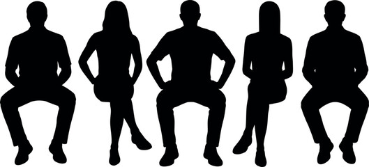 Silhouette of seated people in a row representing teamwork collaboration