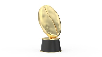 Golden trophy with coffee bean on white background