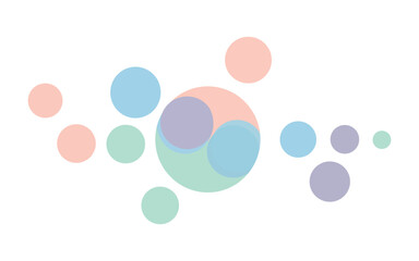 Abstract composition of overlapping pastel colored circles and spheres