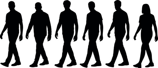 Silhouetted Group of People Walking Forward Black and White Design