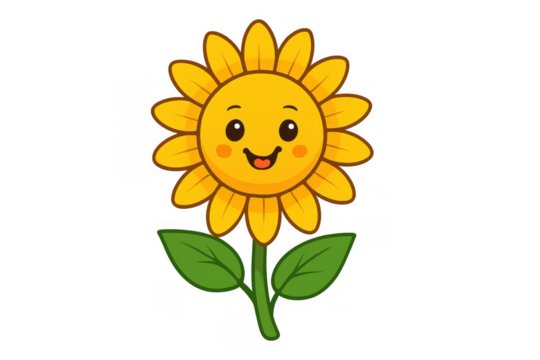 Cute cartoon sunflower character smiling, showing happiness and joy, ready for spring and summer designs - Powered by Adobe