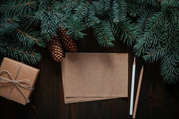 Festive Holiday Writing Mockup Dark Wood