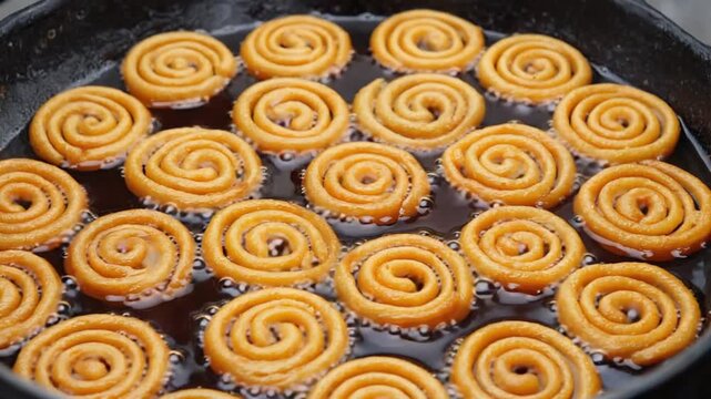 oil frying jalebi indian dessert traditional food video