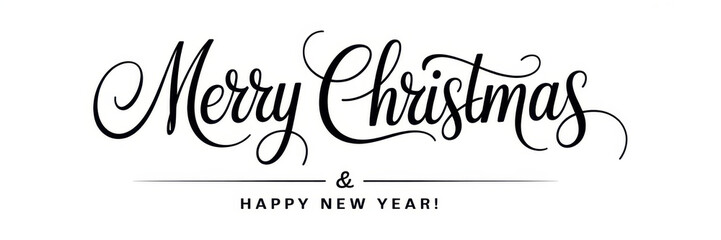 Elegant Merry Christmas and Happy New Year lettering festive calligraphy for holiday greetings isolated vector design