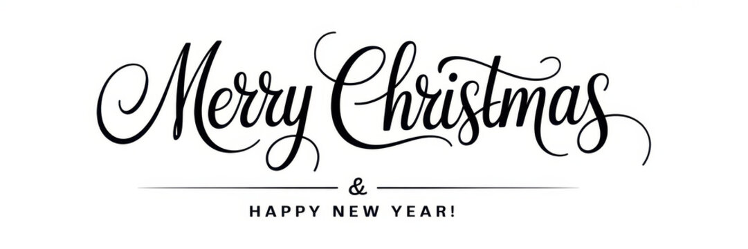 Elegant Merry Christmas and Happy New Year lettering festive calligraphy for holiday greetings isolated vector design - Powered by Adobe