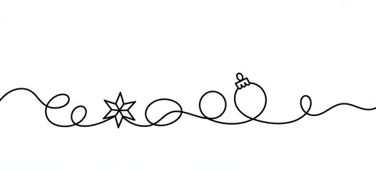Continuous line drawing of Christmas ornaments star and bauble simple vector illustration for holiday design