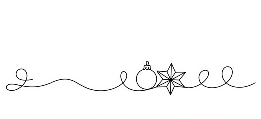 Elegant Christmas ornament and star continuous line drawing vector design for holiday season greeting cards