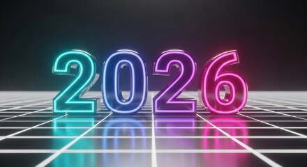 Vibrant Neon 2026 on Grid: Futuristic New Year Celebration