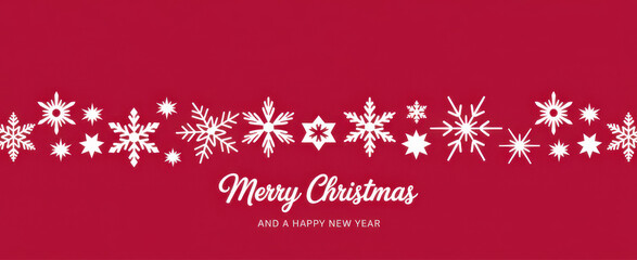 Elegant Christmas banner with snowflakes and stars festive vector design for holiday greetings and invitations on red background
