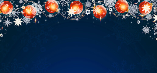 Christmas tree garland with fir tree branches and snowflaken isolated on blue