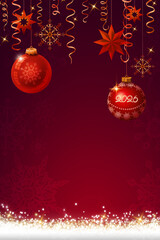 Merry Christmas and New Year decorations isolated on red background.