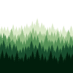 Layered Evergreen Forest Silhouette - A Verdant Tapestry of Natures Majesty.