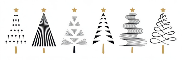 Collection of minimalist Christmas tree icons simple line art vector design isolated on white background
