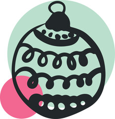 Christmas Ornament Line Art Sketch, Minimal Hand Drawn Holiday Decoration, New Year Bauble Illustration