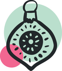 Christmas Ornament Line Art Sketch, Minimal Hand Drawn Holiday Decoration, New Year Bauble Illustration