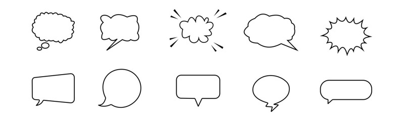 Different speech bubbles are displayed in a variety of shapes and sizes, perfect for enhancing creative projects, comic strips, or presentations. Ideal for visual storytelling.