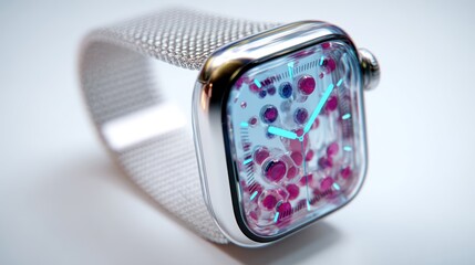 Modern smartwatch design with abstract display and woven strap for lifestyle concepts