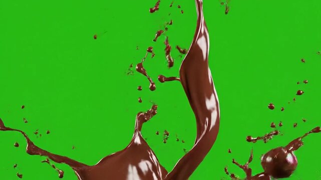 Chocolate liquid splash on a green screen abstract element brown color motion studio isolated