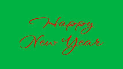 Happy New Year greeting image with Red letters on a green screen, festive New Year greeting card elements. 
Happy New Year season concept with sparkling holiday cheer.