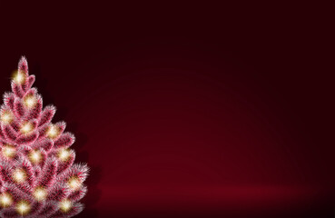Christmas tree with lights isolated on red background.