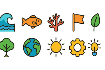 Environment, nature flat icon set. Eco, conservation, renewable energy symbols collection