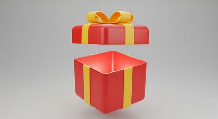 Opening red cartoon style gift box, 3d rendering. 3D illustration.
