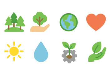 Obraz premium Nature, ecology flat icon set. Environment, sustainability eco icons collection