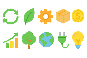 Eco-friendly, recycling flat icon set. Sustainable environment, green energy icons