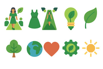 Sustainability and eco-friendly flat icon set for environmental awareness