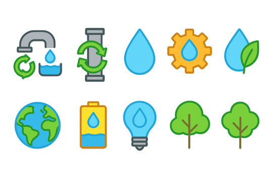 Eco-friendly, sustainability linear icon set for environmental and green initiatives