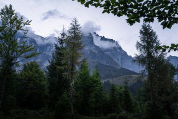 Evening clouds over Austrian Alps mountain landscape