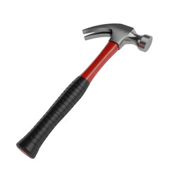 Realistic 3d rendered hammer with red and black handle studio shot