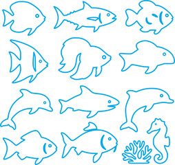 Obraz premium Minimal Fish and Sea Creatures Vector Icons