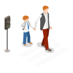 3D Isometric Flat Vector Illustration of Positive Parenting Tips, Kid Growing in Loving Family. Item 1