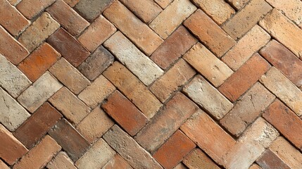 Handmade terracotta texture herringbone brick pattern weathered clay surface artisanal craftsmanship warm earth tones natural building material background