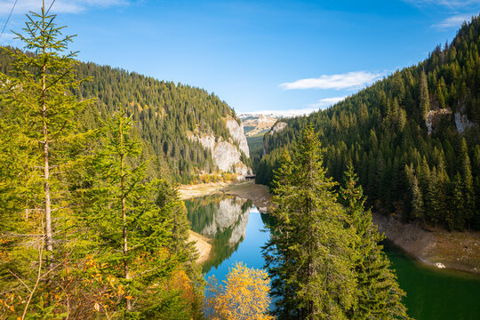 Picturesque view of an offshoot of Lake Bolboci in the Bucegi Mountains, Romania