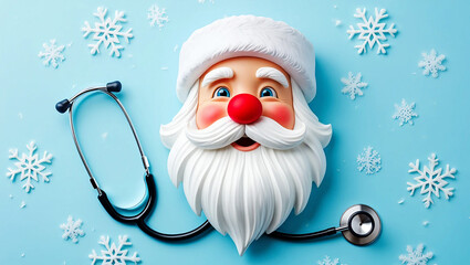 Santa Claus with stethoscope and snowflakes medical healthcare