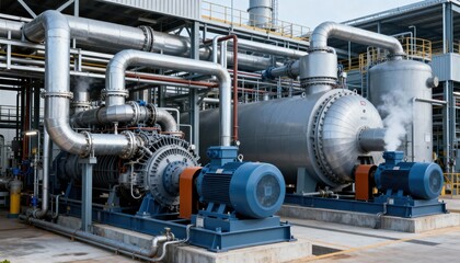 Medium shot of cogeneration plant integrating heat recovery technology to simultaneously produce electricity and thermal energy