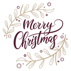 Hand-Lettered Merry Christmas Typography Vector | Modern Leaf Border Festive Greeting Card Art
